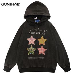 Mens Hoodies Sweatshirts Vintage Hoodie Y2K Streetwear Hip Hop Star Letter Graphic Print Washed Pullover Harajuku Punk Oversized Hooded Sweatshirt 230809