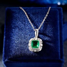 Pendant Necklaces Korean Green Square Zircon Necklace Earrings For Women Crystal Rhinestone Chain Wedding Party Jewellery