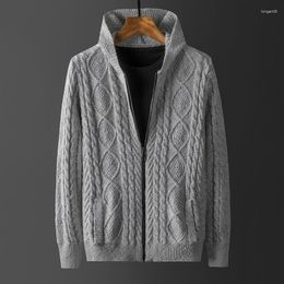 Men's Jackets Brand Cotton Twisted Knit Cardigan Sweaters Zip Up Slim Fit Jacket Men Casual Knitted Coat With Hoodie Pockets XXXXL