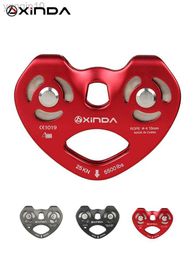 Rock Protection Xinda Mountaineer Rock Climbing Pulley Outdoor Crossing Twin Wheels Pulley Aluminium Tandem Double Pulley With Ball Bearing HKD230810