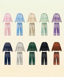 Women's Two Piece Pants 2023 Autumn And Winter Spray Dyed Old Round Neck Worn Washed Men's Sweater Suit