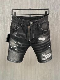 Men's Jeans 2023 Men Dark Denim Splash-ink Scratched Ripped Shorts Fashion Short 9859-1#