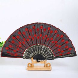 Chinese Style Products Fashion Dance Fan Vintage Style Folding Wedding Party Hand Fan Bling Sequins Peacock Tail Folding Fan Art Craft Gift Home Decor