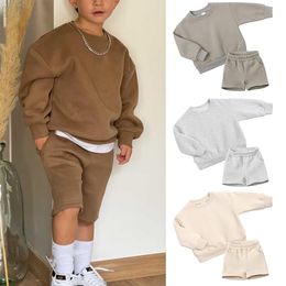 Clothing Sets Children Kids Fleece Autumn Outfits Clothes Solid Cotton Warm Sportswear Clothes Korean Style For Toddler Boys Girls Suit 230809