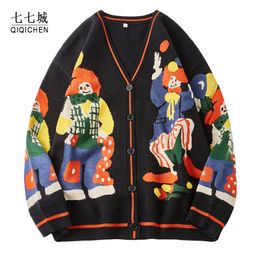 Men's Sweaters Christmas Knitted Sweater Men Cardigan Oversized Streetwear Knit Jumpers Funny Clown Print Cotton Harajuku Knit Coats Unisex 230809