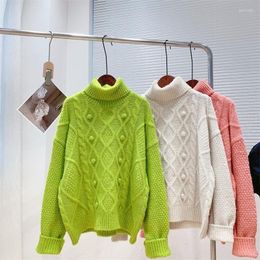Women's Sweaters Candy Colour Turtleneck Sweater Women High Nack Pink Loose Pullover White Jumpers Items Clothes For