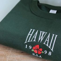 Women's Hoodies Hawaii 1998 USA Flower Embroidered Vintage Style Sweatshirts Female Long Sleeve Thick Crewnecek Pullovers Loose Cotton