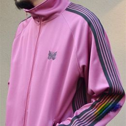 Mens Jackets Pink Stripe Needles Jacket Men Women 1 Top Quality Butterfly Embroidery AWGE Coats 230809