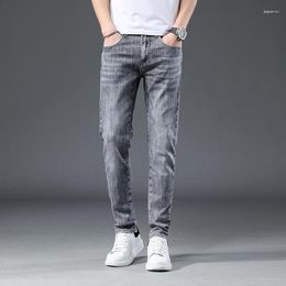 Men's Jeans Dark Grey For Men Clothing Denim Washed Distressed Pants Elastic Straight Retro Casual Wear Pencil Fit Trousers Cropped