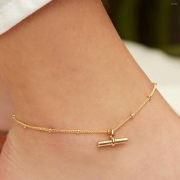 Anklets Waterproof Stainless Steel Foot Jewellery Minimalist T Bar Chain Link Non Tarnish 18K Gold Plated Ankle Bracelet For Women