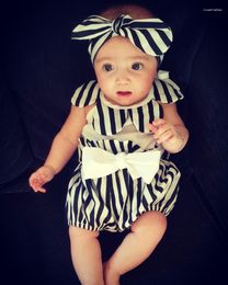 Clothing Sets Cute Born Kids Baby Girl Clothes Tops Romper Stripe Shorts Headband 3pcs Casual Summer Outfits Set