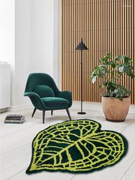 Carpets Heart Shaped Plant Anthurium Leaf Tufted Rug Plush Green Tropical Area For Bathroom Living Room Fluffy Mat