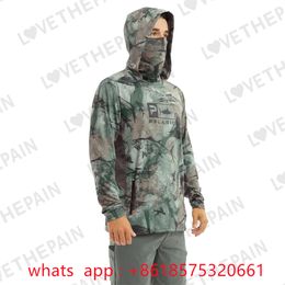 Outdoor Shirts Fishing Shirt Hoodie With Face Mask Men Summer Long Sleeve Quick Dry Breathable Hooded Fish Clothing Anti-uv Angling Sweatshirt 230810