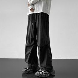 Mens Pants Black Cargo Men Women Streetwear Elastic Waist Hip Hop Wide Leg Joggers Baggy Sweatpants Harajuku 230809