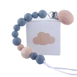 Baby Wood Beaded Pacifier Clip Silicone Chain Nipple Holder Infant Soother Teether