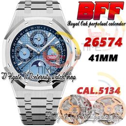 BFF cf26574 Complicated Function Cal.5134 A5134 Automatic Mens Watch 41mm Moon Phase Textured Dial Stick Markers Stainless Steel Bracelet Super eternity Watches