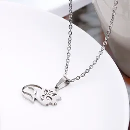 10Pc/Lot Fashion Hollowed Lying Cat Pendant Necklaces Women Simple Long Chain Necklace Stainless Steel Party Jewelry Gift SN008