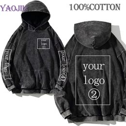 Mens Hoodies Sweatshirts Your Own Design Brand Picture Custom Vintage Acid Wash Cotton Men Women Manga Cartoon Text Print DIY 230809