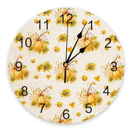 Wall Clocks Pumpkin Fallen Leaves Sunflower Bedroom Clock Large Modern Kitchen Dinning Round Living Room Watch Home Decor