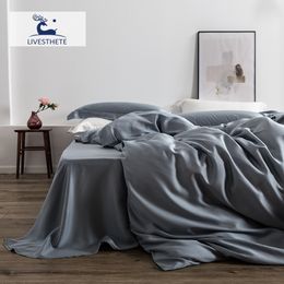 Bedding sets Liv Esthete Luxury 100 Silk Gray Set Women Beauty For Skin Care Duvet Cover Queen King Bed Linen Great Sleep 230809