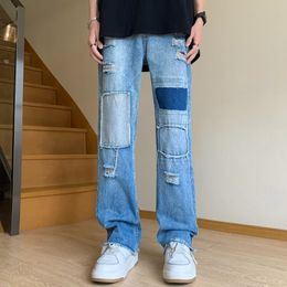 Mens Jeans Ropa Grunge Y2K Streetwear Baggy Stacked Ripped Pants Men Clothing Straight Washed Blue Denim Trousers Pantaloni Uomo 230809