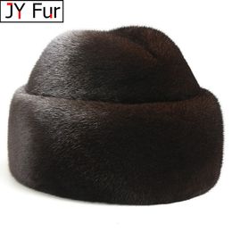 Beanie/Skull Caps Winter Hat For Men Genuine Mink Fur Cap Male Thick Warm Winter Fur Hat Husband Gift Caps Quality Top Hat Headgear Beanie Beret 230809