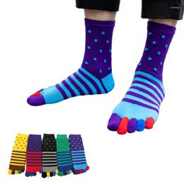 Men's Socks 5 Pairs/lot Men Striped Cotton Toe Black Green Five Finger Sport Breathable Sox