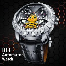 Wristwatches Lucky Harvey Bee Flapping Dial Limited Edition Automatic Mechanical Movement Watches For Men Synthetic Sapphire Waterproofwatch