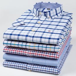 Men's Dress Shirts Plus Size 7XL summer Short sleeve shirt 100%cotton shirts for men white plaid striped social slim fit formal business clothing 230809