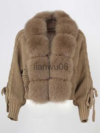 Women's Jackets OFTBUY 2023 Winter Women Casual Real Fox Fur Collar New Fashion Short Warm Loose Knitted Jacket with Natural Fur Placket Coat J230810