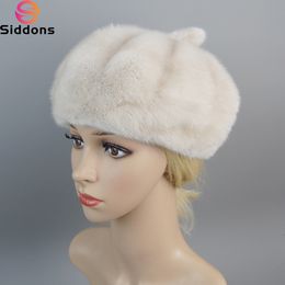 Beanie/Skull Caps Fashion Ladies Pumpkin Genuine Mink Fur Beanies Hat Full Pelt Luxurious Women Real Mink Fur Hats Winter Warm Fur Caps 230809