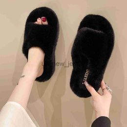 Slippers Winter Fur Women Slippers 2023 Plush Fluffy Home Slippers Women Cosy Soft Warm Furry Indoor House Shoes Platform Flip Flops J230810