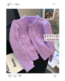 New design women's purple color long sleeve fashion elegant sweater cardigan coat SMLXL