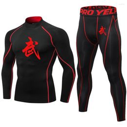 Men's Tracksuits Men Running Sets Wushu Compression Sports Suit Skinny Tights Jogging Gym Fitness Sportswear High Collar Quick Dry Training