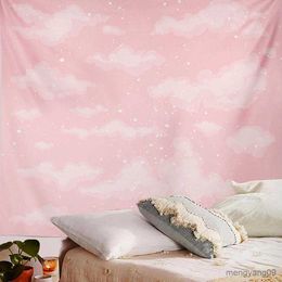 Tapestries Pink Tapestry Blue Sky Cloud Wall Cloth Kawaii Room Decor Country Party Home Hanging Fabrics Decoration Mat Covering Carpet R230810