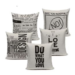 Custom Cushions Black White Elegant Letter Cushion Cover Decorative Pillows For Sofa Home Bubble Chair Woven Linen Throw Pillow254F