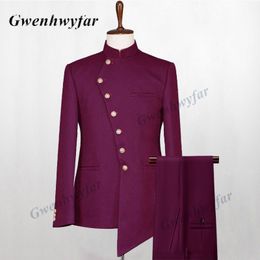 Men's Suits Blazers Gwenhwyfar Men Burgundy Suit Latest Design Costume Blazers Pants Tailor-Made Suits Tuxedo Maroon For Wedding Party Groom Wear 230809