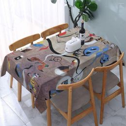 Table Cloth Rectangular Fitted Joan Miro Abstract Art Oilproof Tablecloth 40"-44" Cover Backed With Elastic Edge