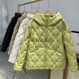 Women's Jackets Janveny 2023 New Winter Hooded Loose Pressed Adhesive Puffer Jacket Women Warmth Ultra Light Soft 90 White Duck Down Short Coat J230810