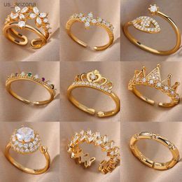 Vintage Geometry Rings Elegant Open Zircon Princess Crown Cross Eye Knuckle Finger Ring Goth Birthday Wedding Jewelry Gift Bague L230620