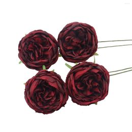 Decorative Flowers D-Seven Artificial 4/8pcs Burgundy Silk Austin Roses With Stem For Wedding Bouquet Table Centerpiece Party Home Decor