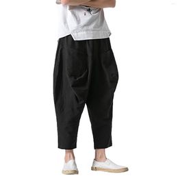 Men's Pants Versatile Jogger Casual Straight Nine Quarter Trousers Pure Colour Breathable Harem With Front Pocket