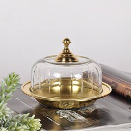 Plates Creative Brass Storage Jar With Lid Handmade Glass Carving Decor Afternoon Bedroom Tabletop Jewelry Organizer