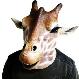 Deer Mask Animal Head Helmet Giraffe Masks Spotted Deer Full Over Head Mask Deluxe Costume Party Latex Animal Mask HKD230810