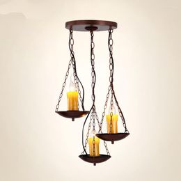 Chandeliers European Loft Candlestick Retro Iron Lights Dining Room American Country Bar E14 Lamps Shop Hanging Lighting