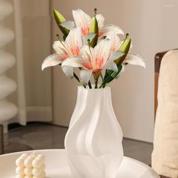 Decorative Flowers Artificial Flower Faux Silk Cloth Simulation Lily Green Leaves Create Vitality Beautiful