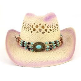 Pink Western Cowboy Hat Hand-Woven Straw Hat Men Women Outdoor Sun Protection Beach Panama Cap Sombrero Hombre