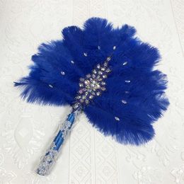 Chinese Style Products 1pcs One-Sided African Turkey Feather for Dance Eventaille Mariage Wedding Decoration Hand Fan Nigerian Feathers Fan