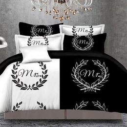 Black&white Her Side His Side Bedding Sets Queen Size Double Bed 3pcs Bed Linen Couples Duvet Cover Set3191