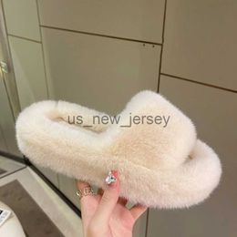 Slippers New Winter Open Toe Slipper Fashion Fur Thick Sole Flats Heel Ladies Casual Slip On Bedroom Shoes Soft Outdoor Slides Shoes J230810